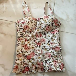 White Floral Ruched Corset Top Size M